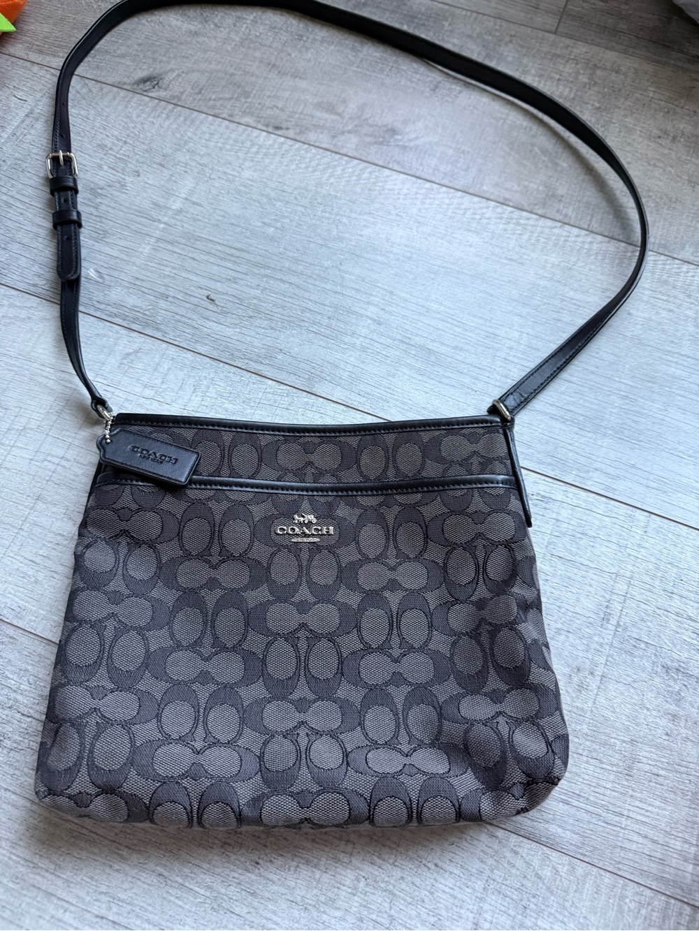 Coach Signature Monogram Crossbody Bag in Dark Brown and Black